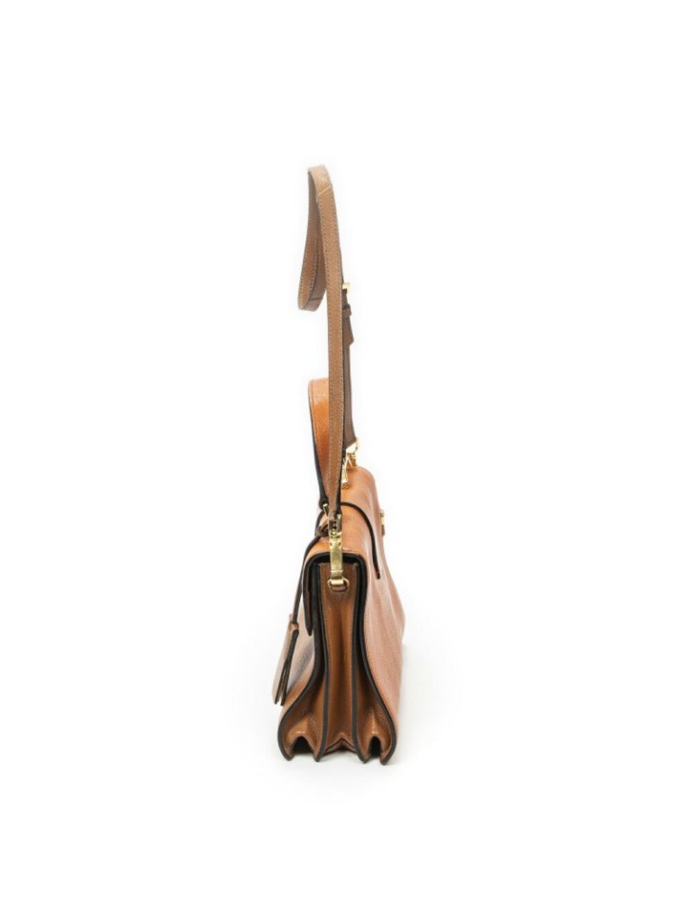Miu Miu Pushlock Convertible Top Handle Tan Orange Madras Leather - Picture 3 of 10